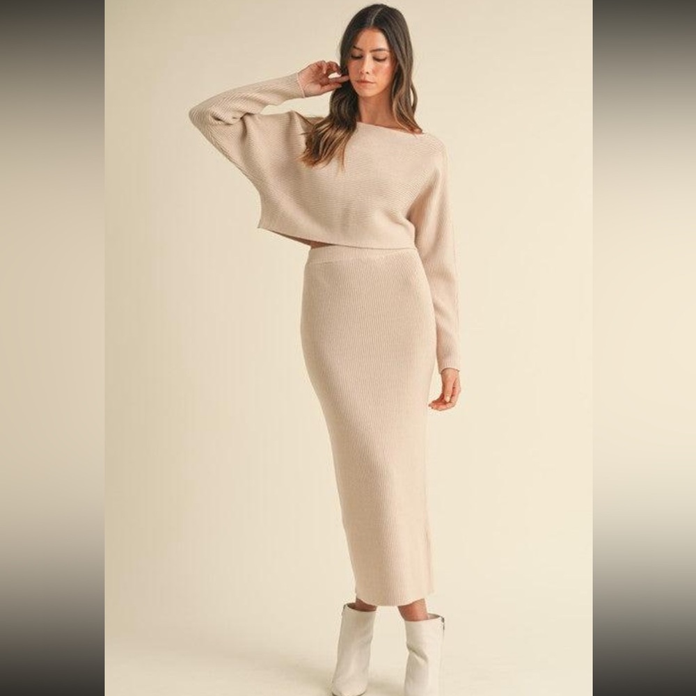 Mable Cream ribbed knit set